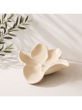 Arhaus Magnolia Flower Bowl Coastal Wall Hanging Decor Cream Ceramic Floral Dish